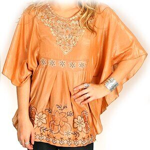 NWT Y2K Princess Top Floral Embroidered Orange Goddess Fairy Fairycore Glam Chic